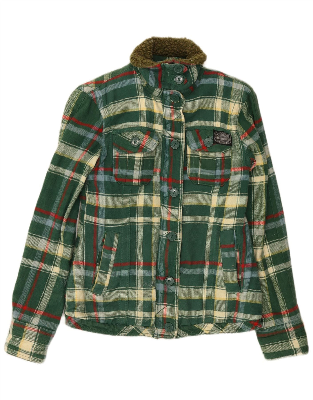 SUPERDRY Chaqueta utilitaria para mujer UK 40 Algodón a cuadros verde medio