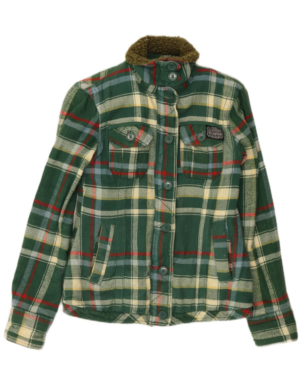 SUPERDRY Chaqueta utilitaria para mujer UK 40 Algodón a cuadros verde medio