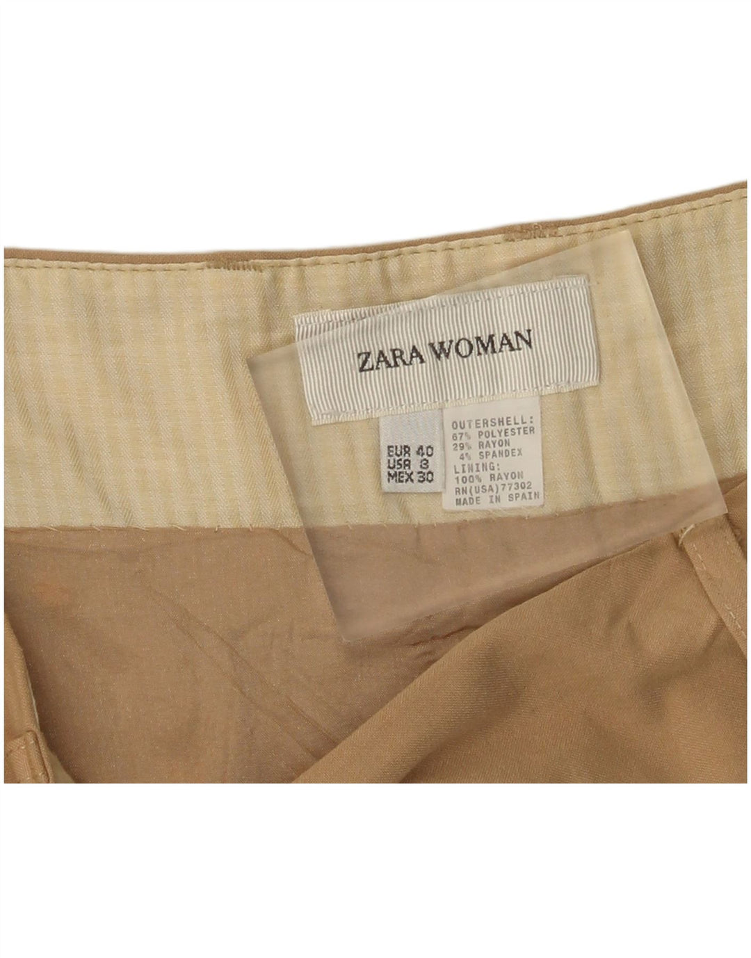 Zara Mujer Falda Acampanada IT 40 Small W30 Poliéster Caqui