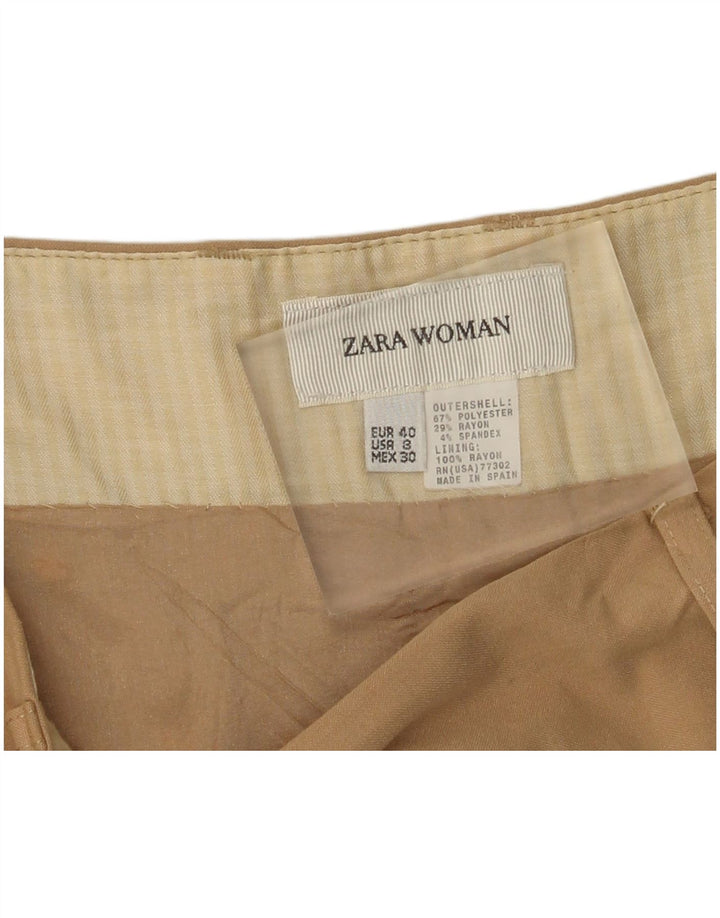 Zara Mujer Falda Acampanada IT 40 Small W30 Poliéster Caqui