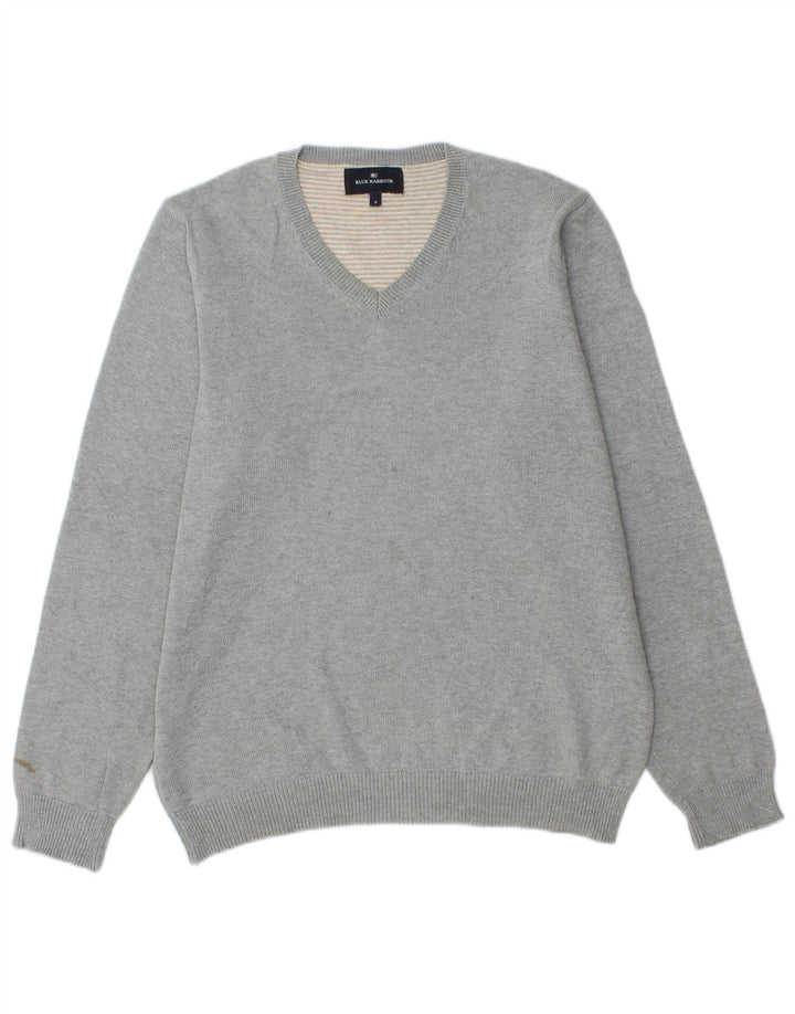 Marks & Spencer - Jersey para hombre con cuello en V, color azul, talla pequeña, algodón gris
