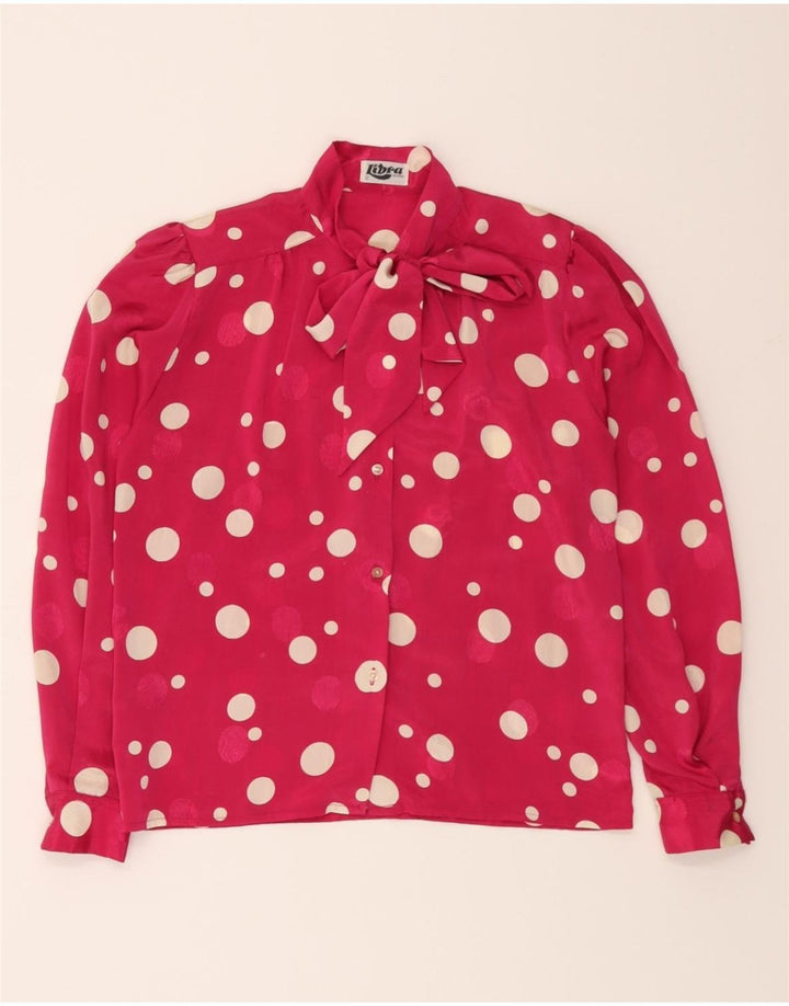 LIBRA Womens Front Tie Shirt Blouse UK 12 Medium Pink Polka Dot Polyester Vintage Libra and Second-Hand Libra from Messina Hembry 