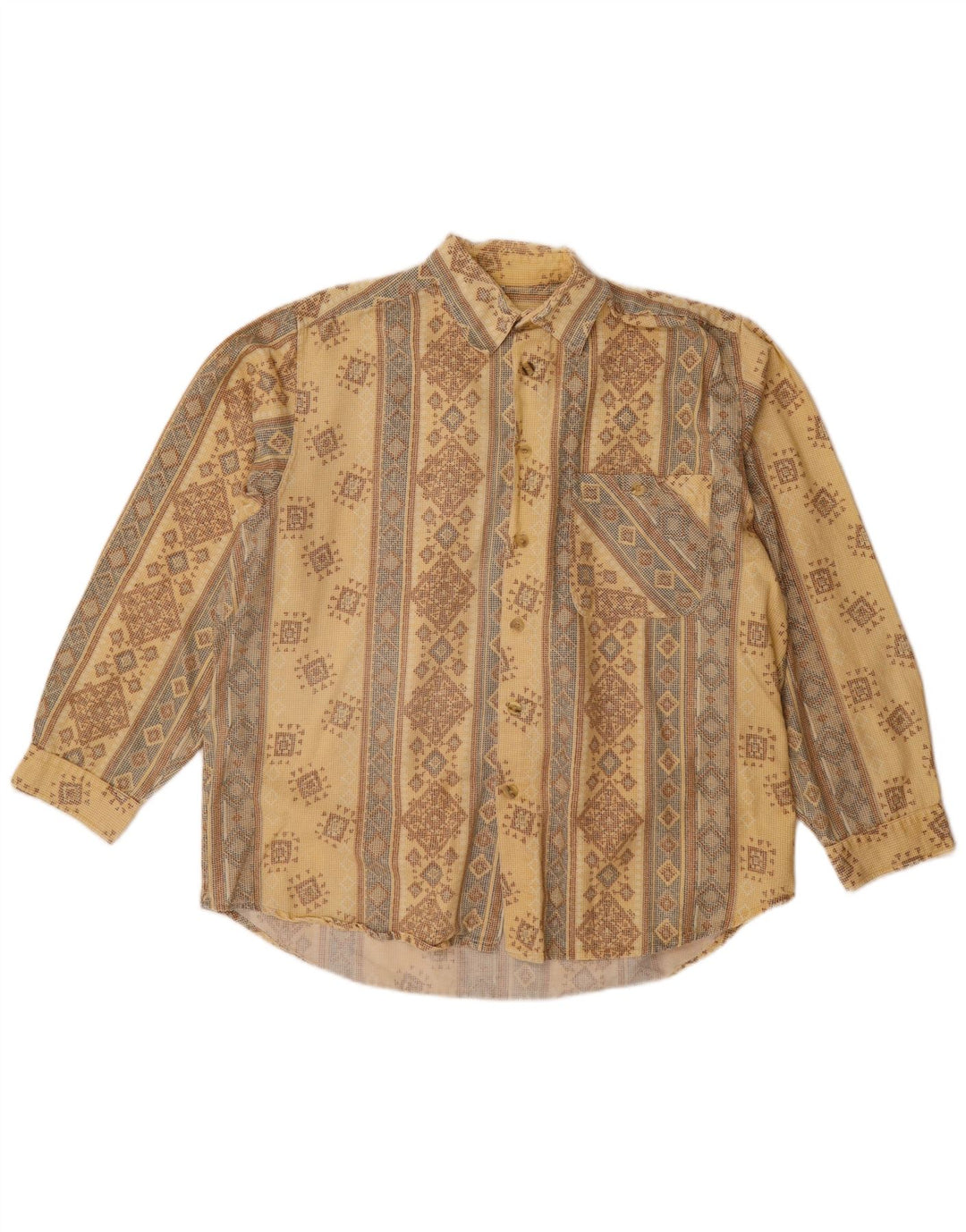 VINTAGE Camisa para hombre Tamaño 15 1/2 16 39/40 Algodón geométrico beige medio