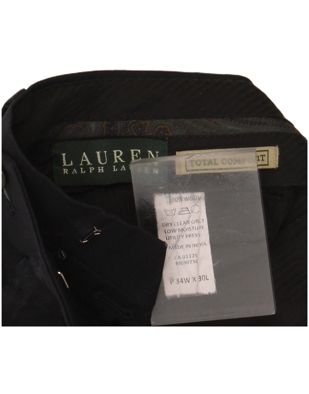 RALPH LAUREN Pantalón de traje con pinzas Total Comfort para hombre W34 L30 Negro