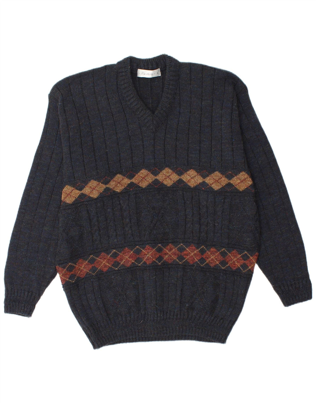 BERKERTEX Jersey con cuello en V para hombre, talla grande, azul marino, Argyle/Diamante