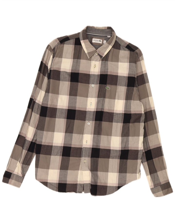 Camisa Lacoste Hombre Regular Fit Franela Talla 44 XL Algodón Cuadros Gris