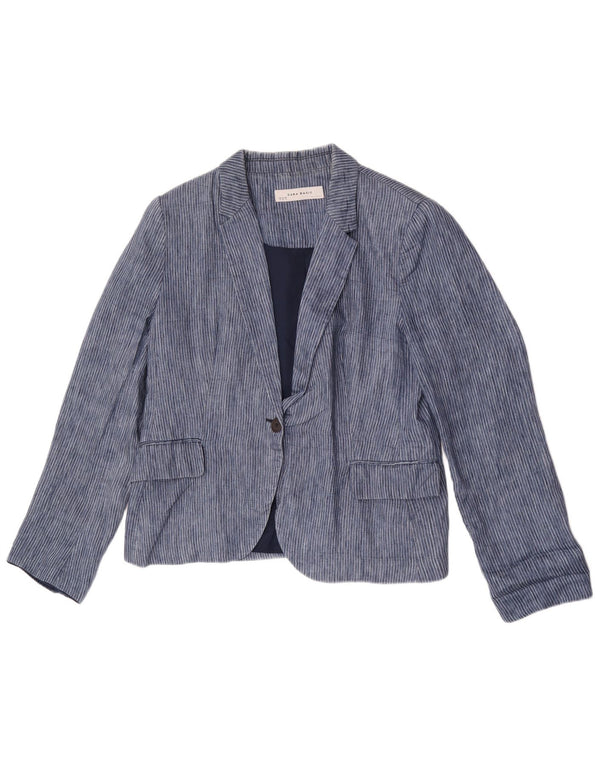Zara Mujer Chaqueta Blazer De 1 Botón UK 40 XL Poliéster A Rayas Azul