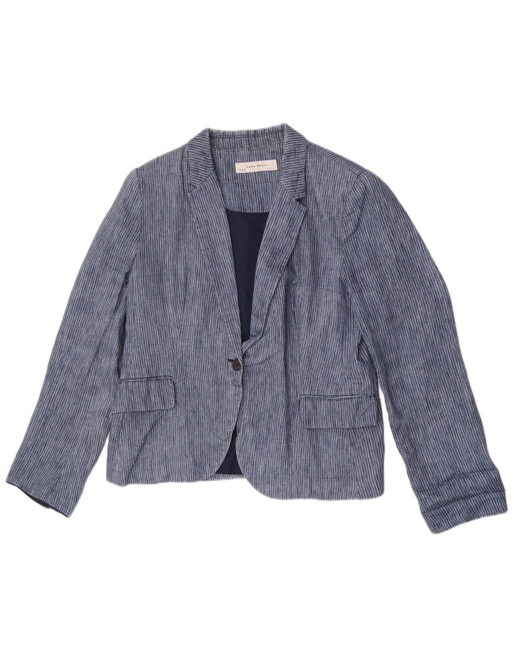 Zara Mujer Chaqueta Blazer De 1 Botón UK 40 XL Poliéster A Rayas Azul
