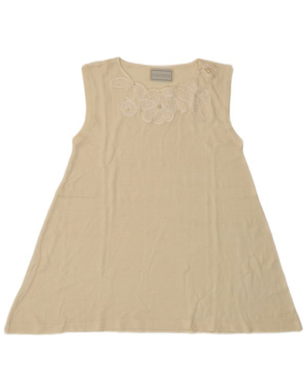 Vintage mujer blusa sin mangas Top Reino Unido 8 pequeño off blanco floral