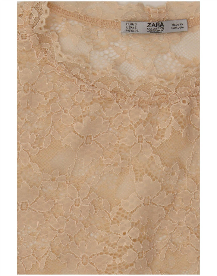 Zara Mujer Top Transparente De Encaje UK 10 Small Beige Floral