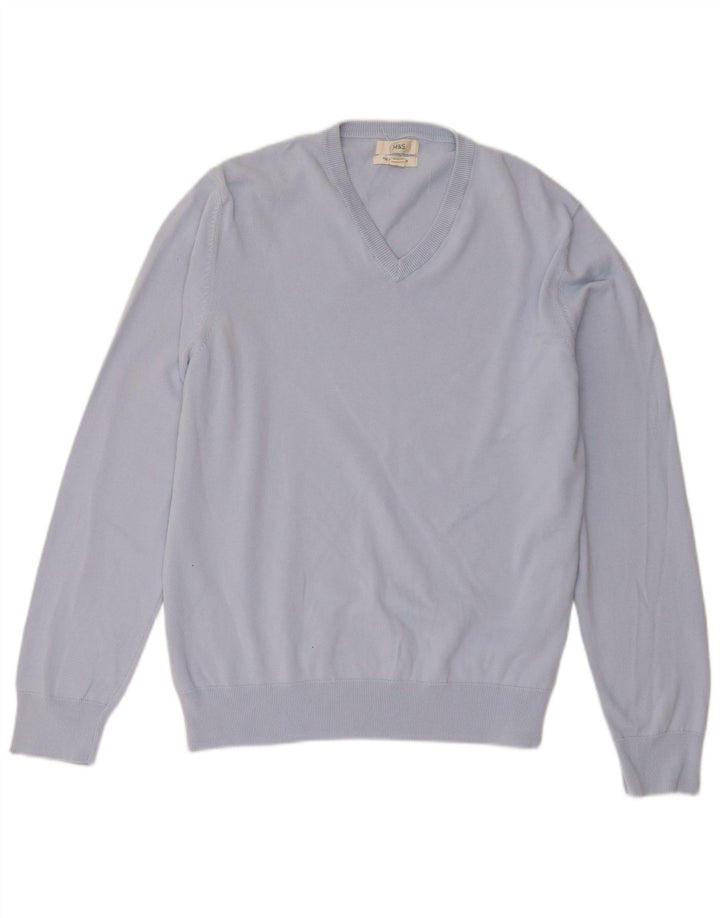 Marks & Spencer Jersey con cuello en V para hombre XL Algodón azul