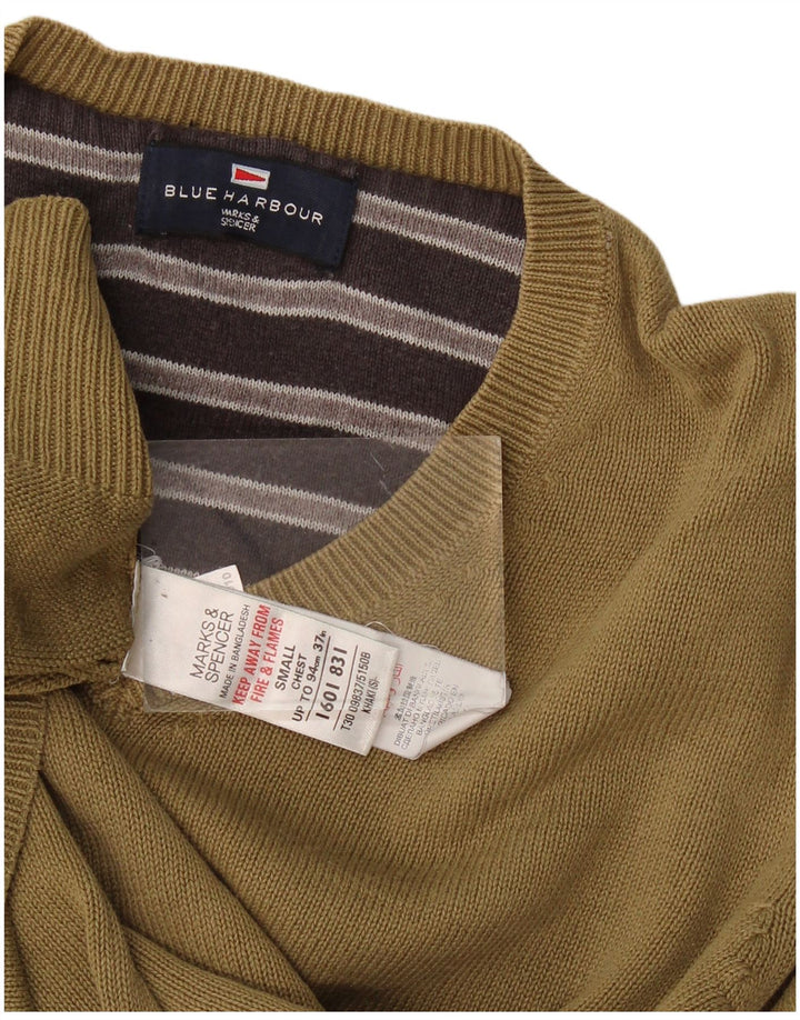 Marks & Spencer Suéter con Cuello en V Blue Harbor para Hombre Pequeño Algodón Caqui
