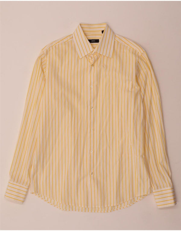 HUGO BOSS Mens Shirt Size 40 15 3/4 Medium Yellow Striped Cotton