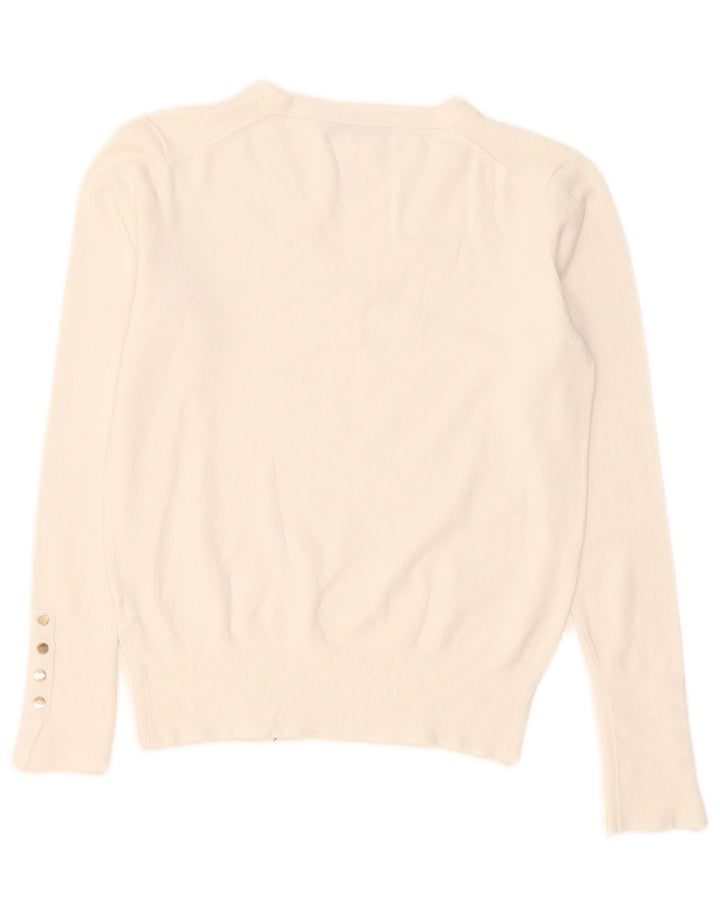 Zara - Jersey con cuello en V para mujer, talla 40, talla mediana, color blanco