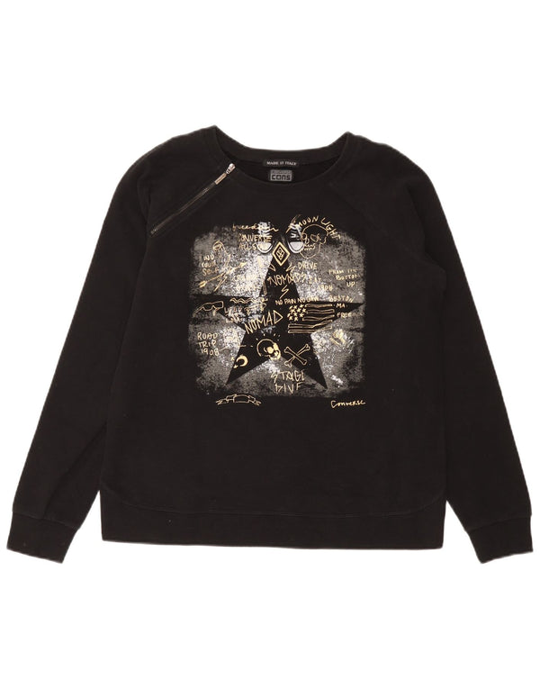 Converse - Sudadera gráfica para mujer, talla 40, talla grande, algodón negro