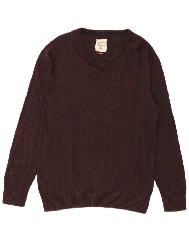 Jersey con cuello en V para hombre Fat Face Algodón morado grande