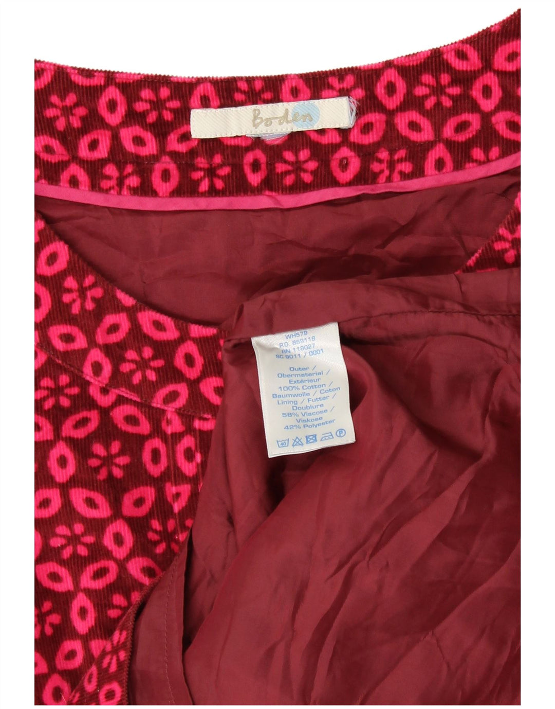 Boden Vestido tubo de pana para mujer UK 8 Small Pink Floral Cotton