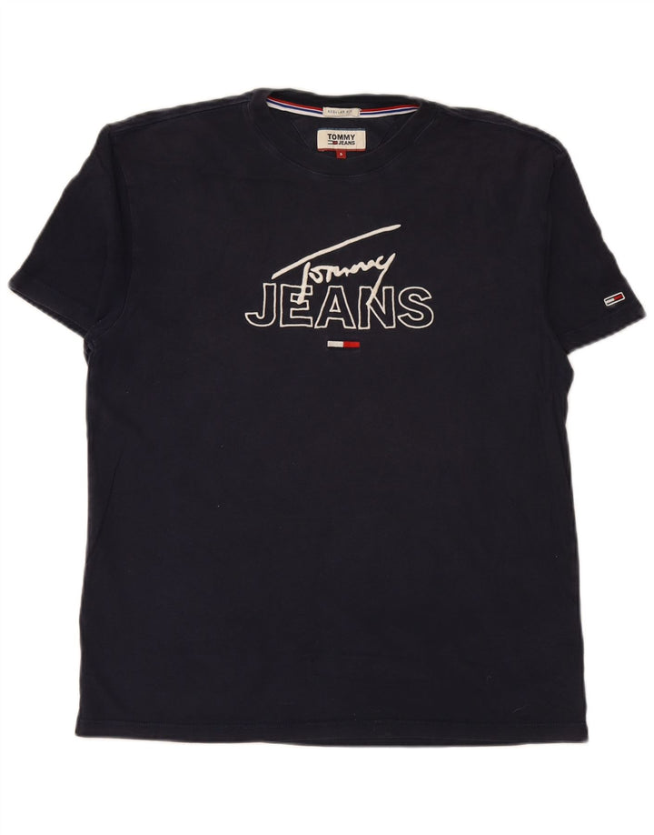 TOMMY HILFIGER Camiseta estampada de ajuste regular para hombre Top pequeño de algodón azul marino
