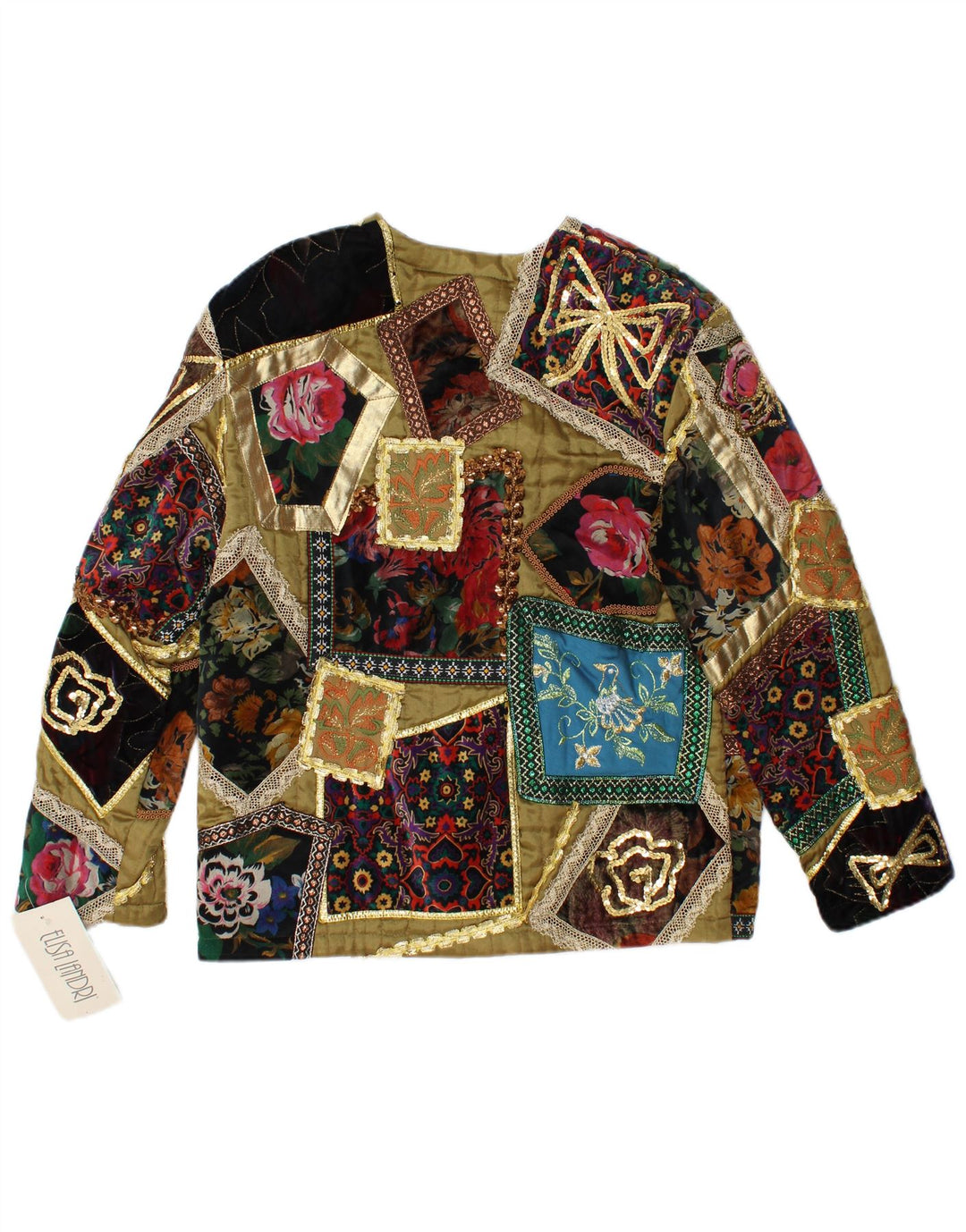 ELISA LANDRI Chaqueta Blazer para Mujer UK 16 Grande Caqui Patchwork Viscosa