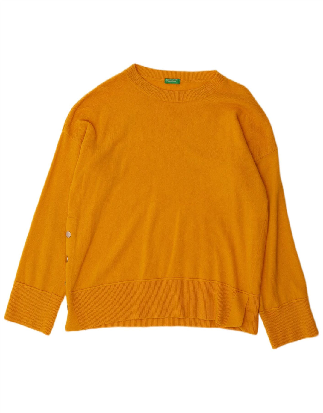 BENETTON Suéter extragrande con cuello redondo para mujer UK 10 Small Lana amarilla