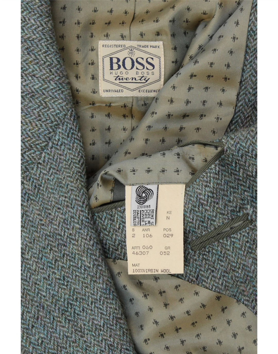 HUGO BOSS Chaqueta blazer de 2 botones para hombre IT 52 XL Lana virgen en espiga azul
