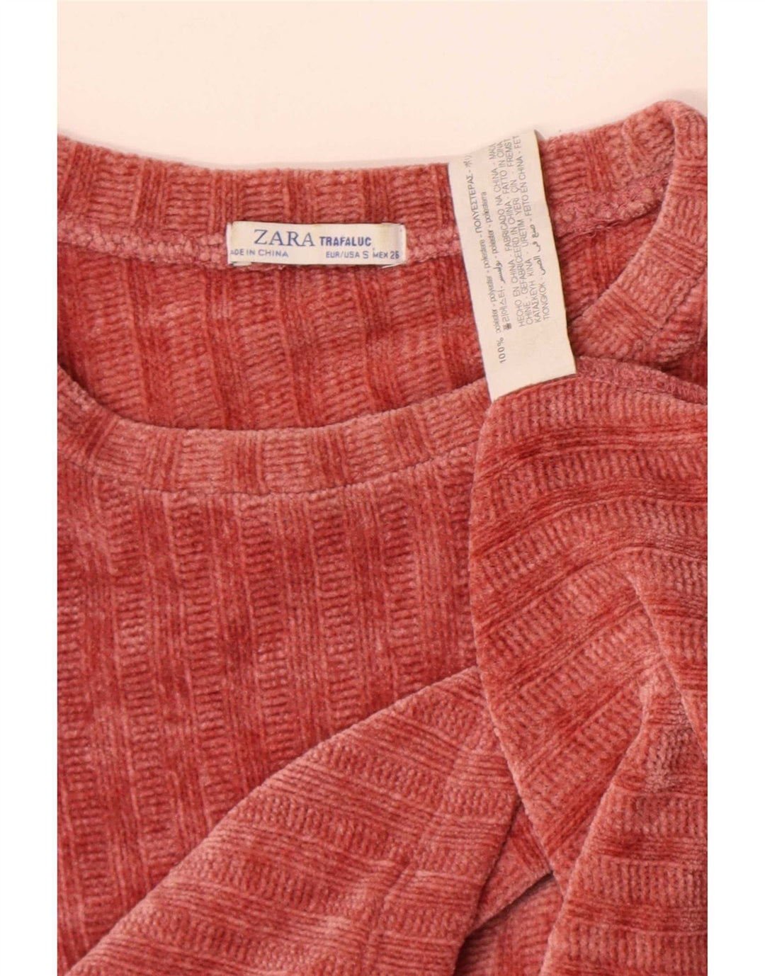 Zara Blusa De Terciopelo Para Mujer Top UK 10 Small Poliéster Rojo