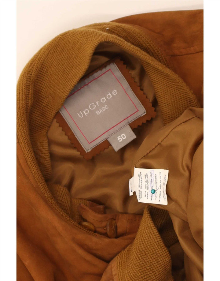 Vintage hombres ante bomber chaqueta IT 50 cuero marrón grande