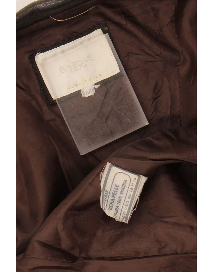 BARONE Womens 3 Button Leather Blazer Jacket UK 14 Medium Brown Leather