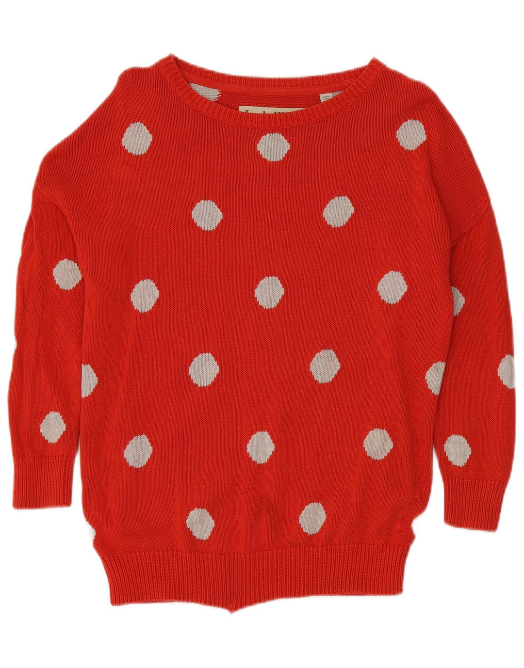 JACK WILLS Suéter tipo jersey para mujer con cuello barco UK 10 Small Red Polka Dot