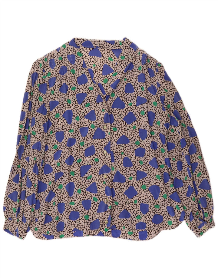 Vintage mujer camisa de manga larga blusa Reino Unido 14 medio multicolor