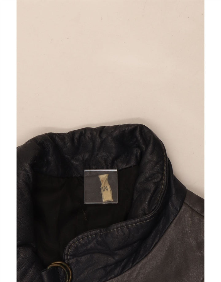 VINTAGE Chaqueta de cuero para mujer Reino Unido 14 Bloque de color gris medio