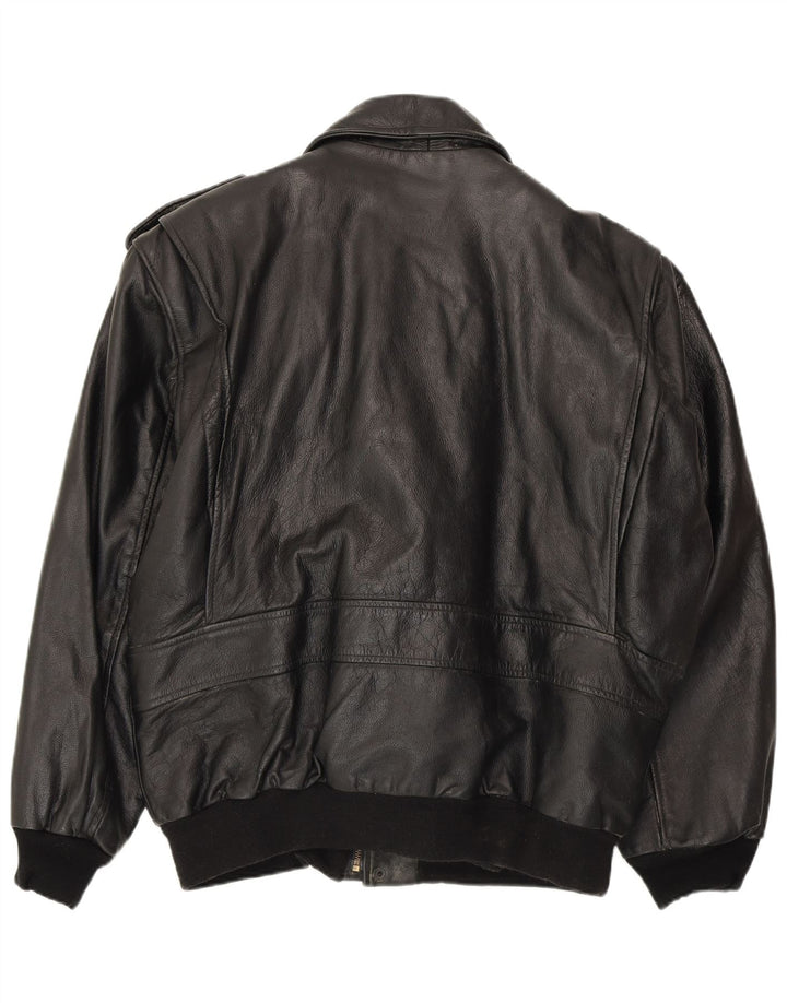VINTAGE Chaqueta de cuero militar para hombre IT 52 XL Cuero negro