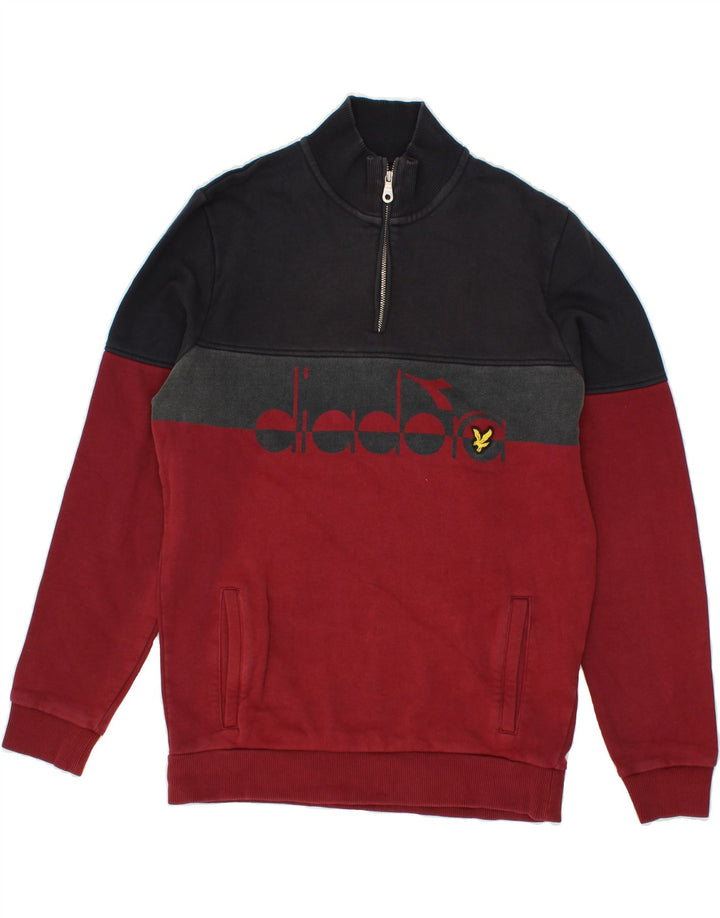 DIADORA Hombre Sudadera Estampada Con Cremallera En El Cuello Jersey Small Rojo Colorblock