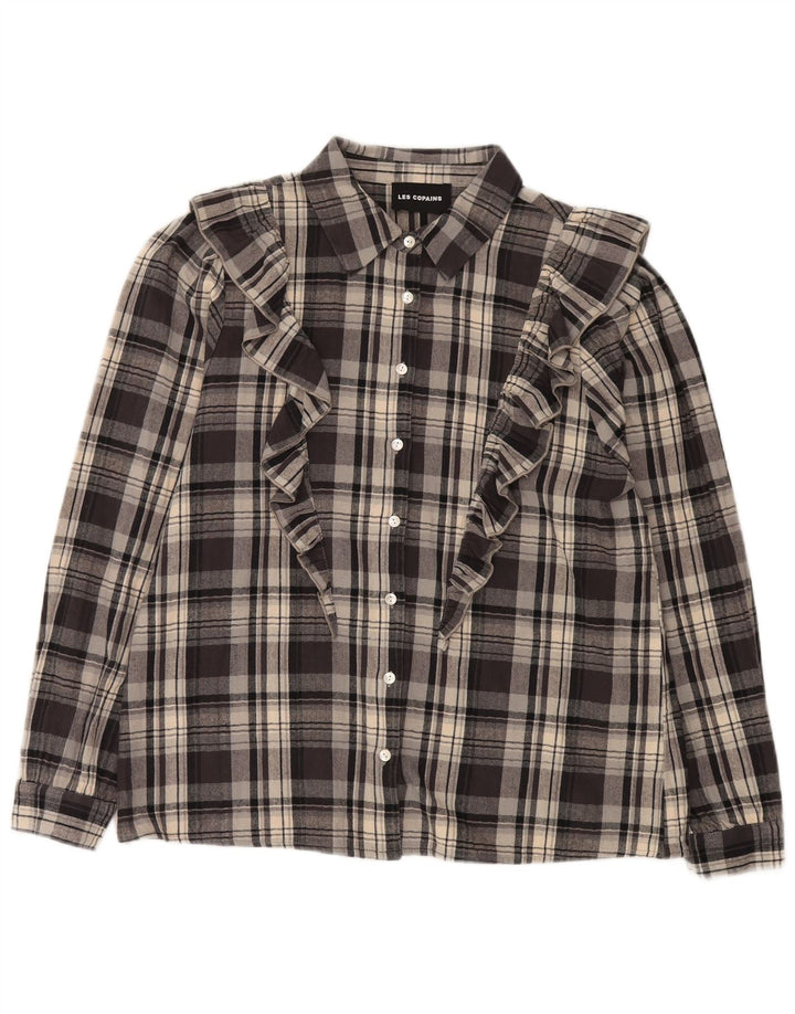 Les Copains Camisa De Franela Con Volantes En La Parte Delantera IT 46 Large Grey Check
