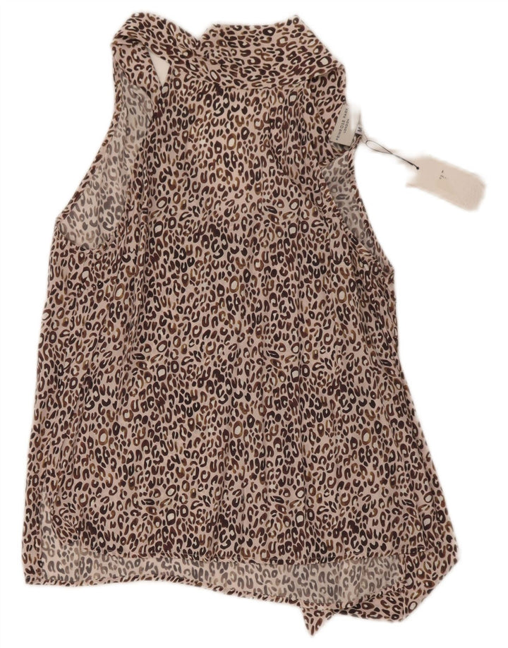 Primrose Top Halter Con Lazo Delantero Para Mujer UK 42 Seda Con Estampado Animal Marrón Medio