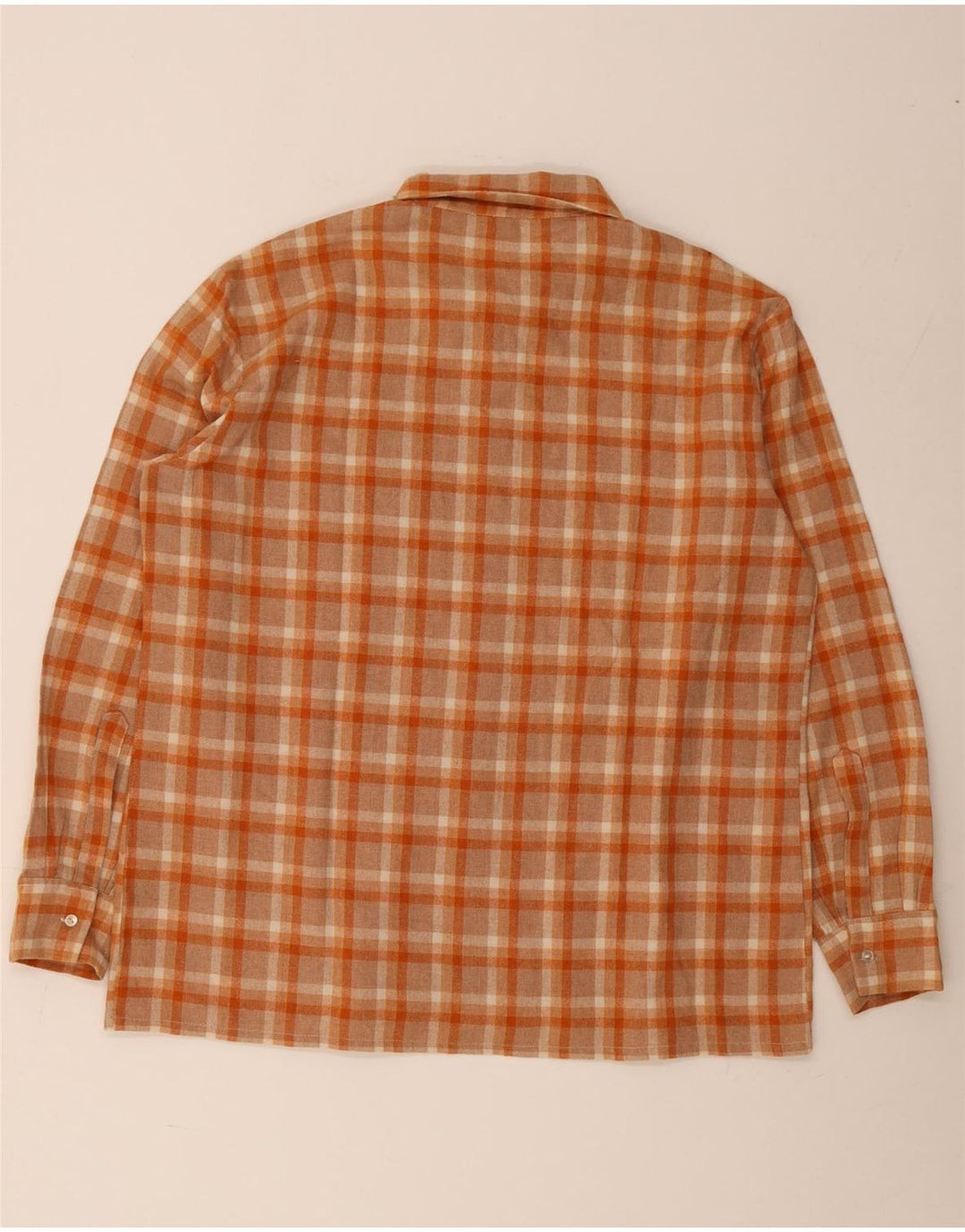 Vintage hombres franela camisa grande naranja cuadros poliéster