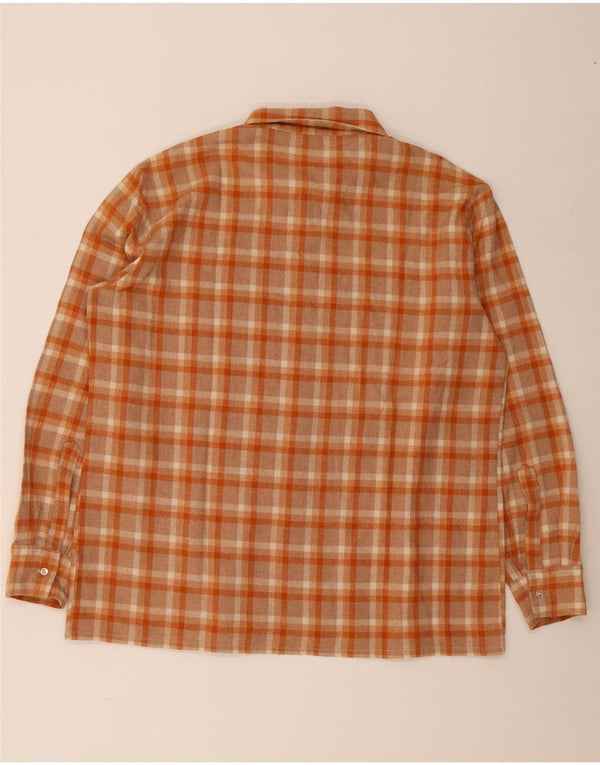 Vintage Mens Flannel Shirt Large Orange Plaid Polyester