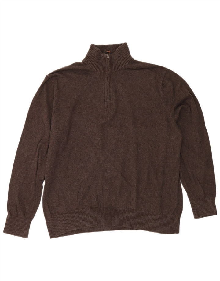 Eddie Bauer - Jersey para hombre con cuello y cremallera, talla XL, algodón marrón