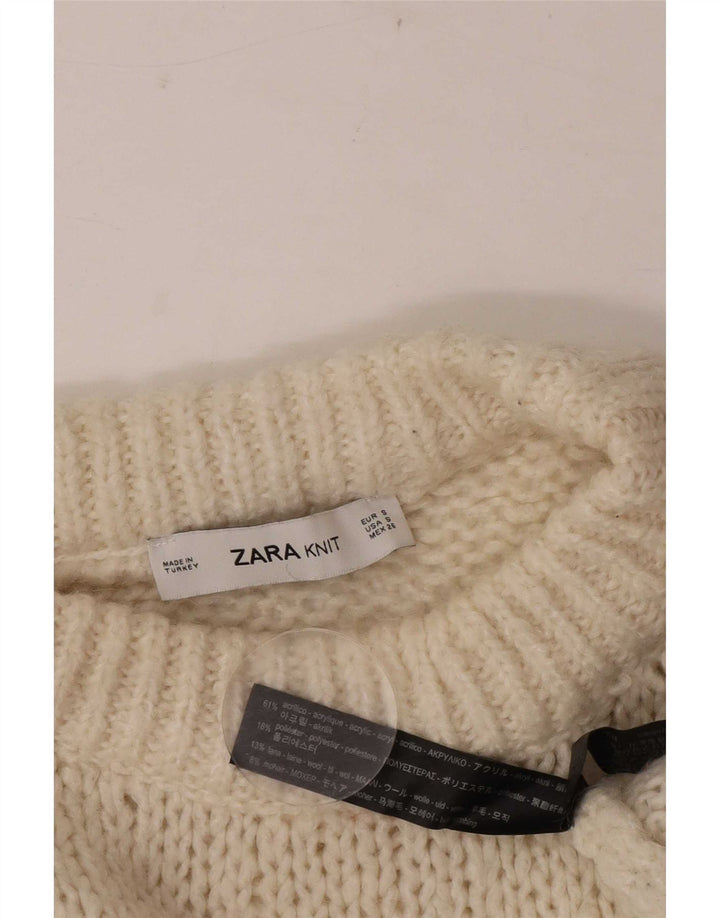 Zara Mujer Suéter De Cuello Redondo De Gran Tamaño UK 10 Small Off White