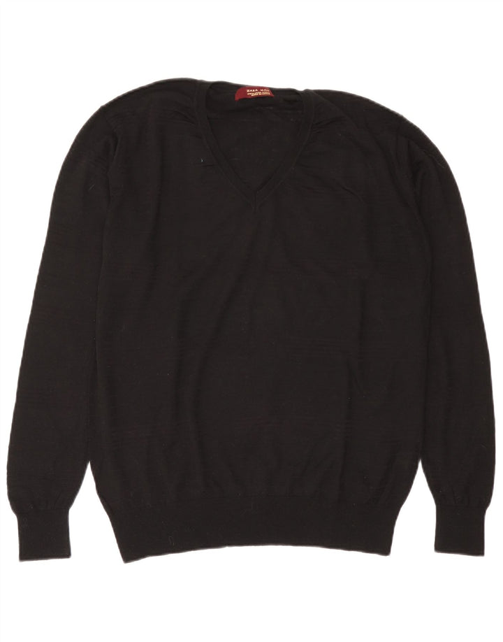 Zara Hombre Jersey Transparente Con Cuello En V Jersey XL Lana Negra