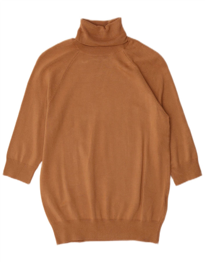 ZARA Jersey largo con cuello vuelto para mujer, talla 40, viscosa marrón medio