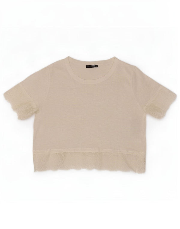 Zara Mujer Crop Blusa Top UK 40 Medium White Linen