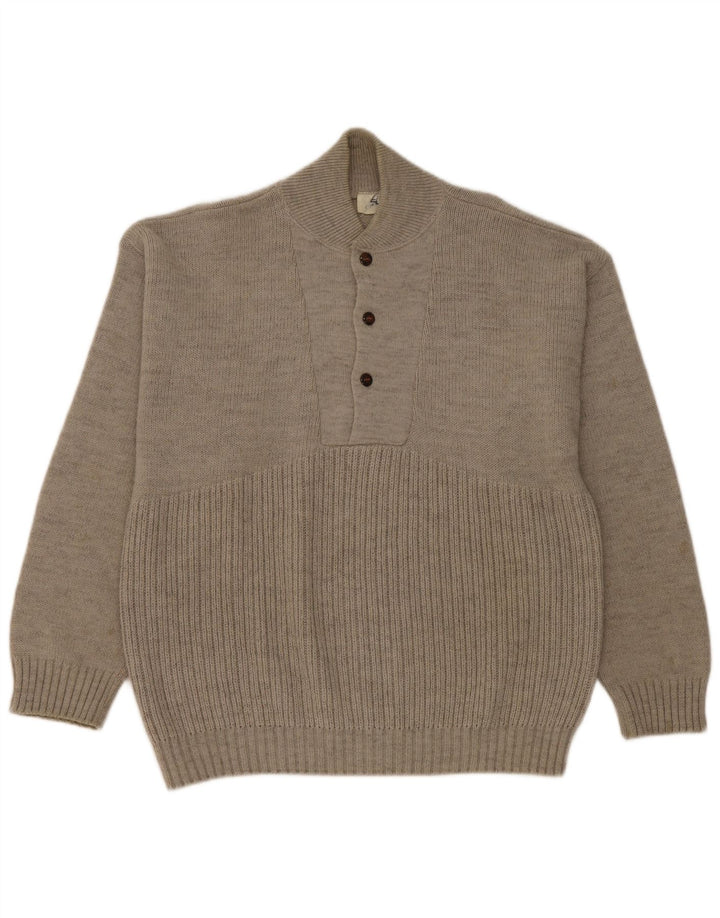 Jersey tipo jersey con cuello y botones para hombre Elite de lana gris medio