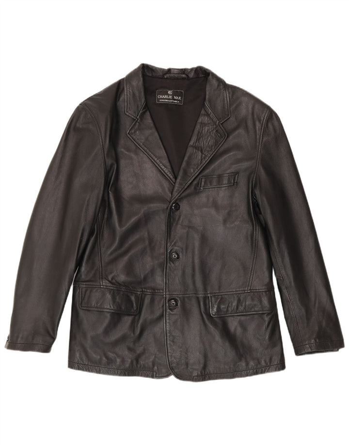 Vintage hombres 3 botones cuero Blazer chaqueta IT 50 grande negro
