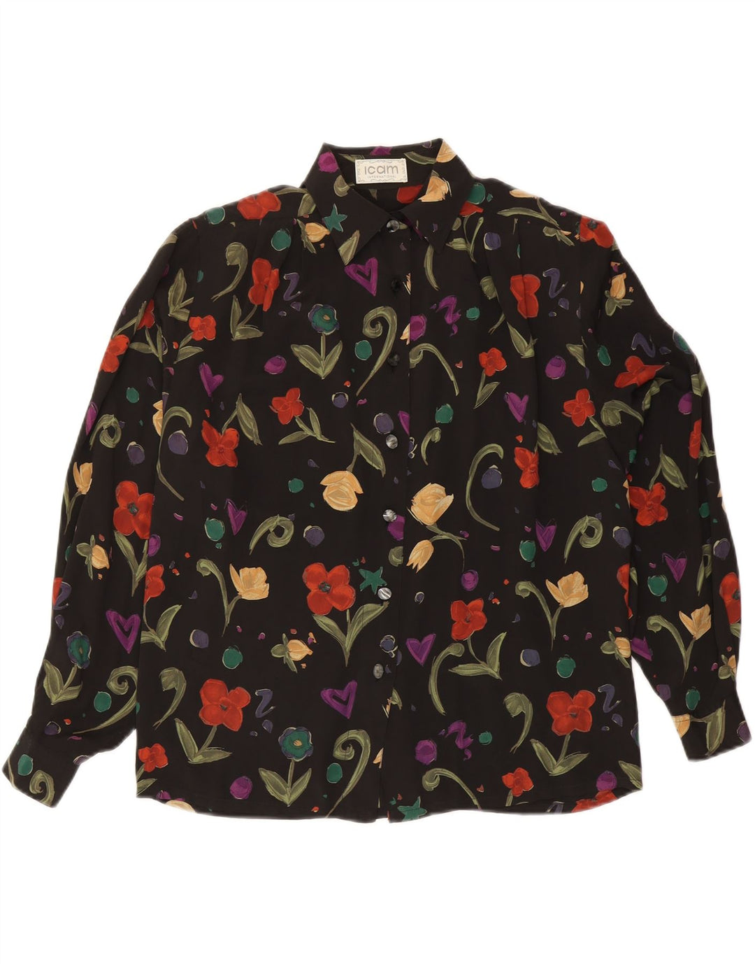 Blusa camisera para mujer ICAM IT 46 Large Acetato floral negro
