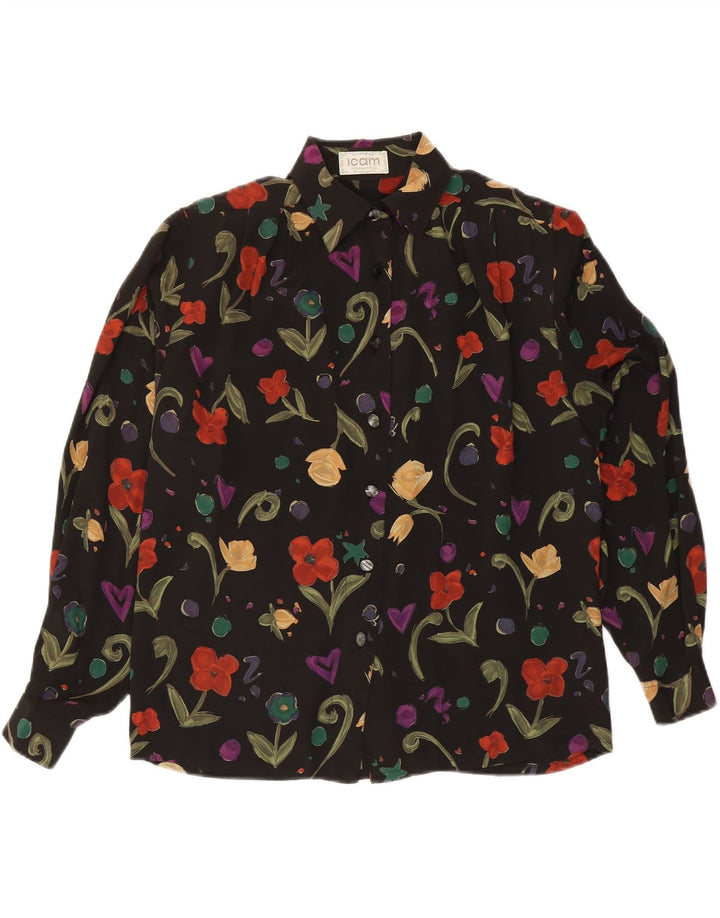 Blusa camisera para mujer ICAM IT 46 Large Acetato floral negro