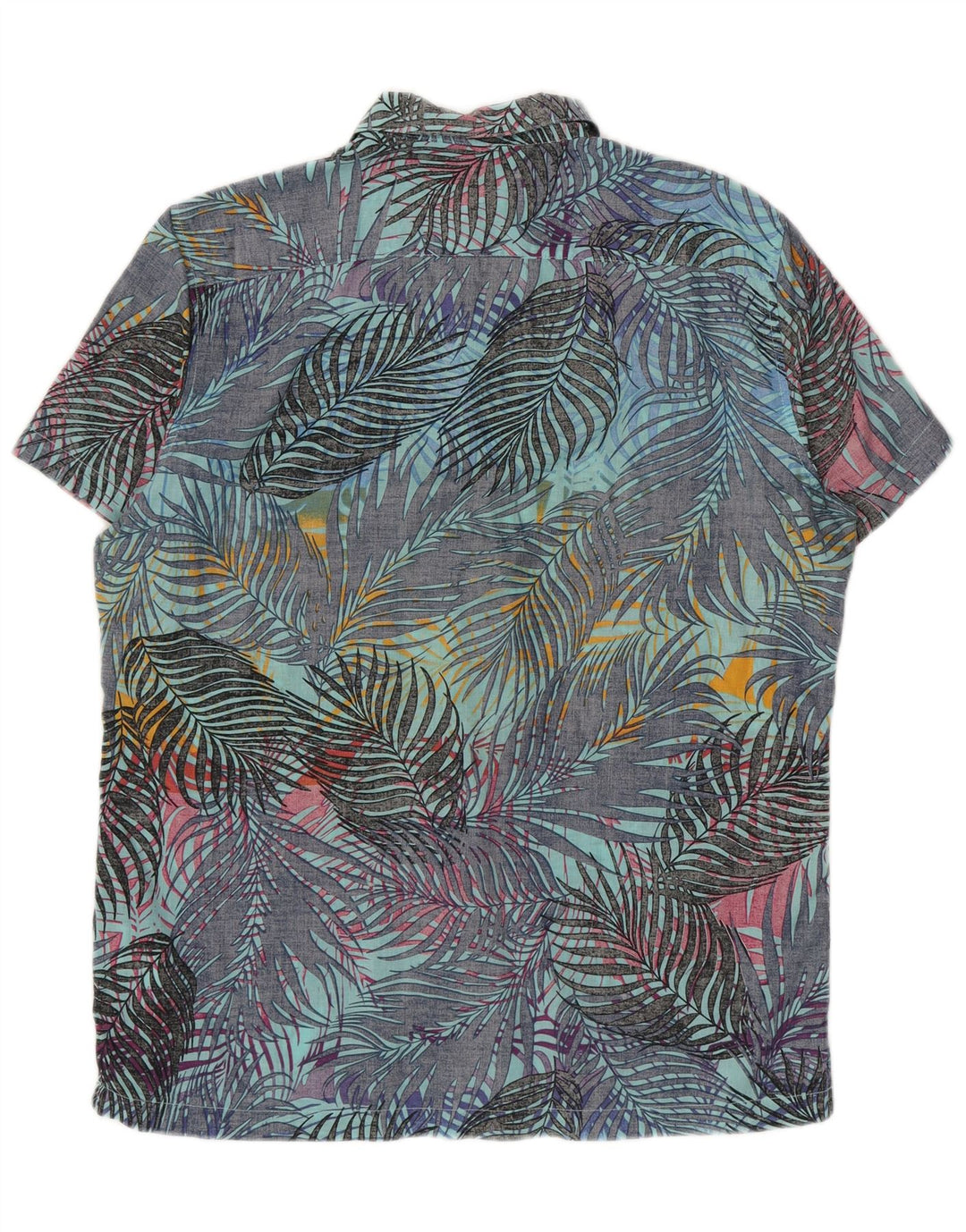 Pull & Bear Camisa de manga corta para hombre, talla grande, azul, floral, algodón, hawaiana
