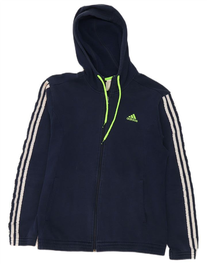 Adidas Hombre Zip Sudadera Con Capucha Suéter Medio Azul Marino Algodón