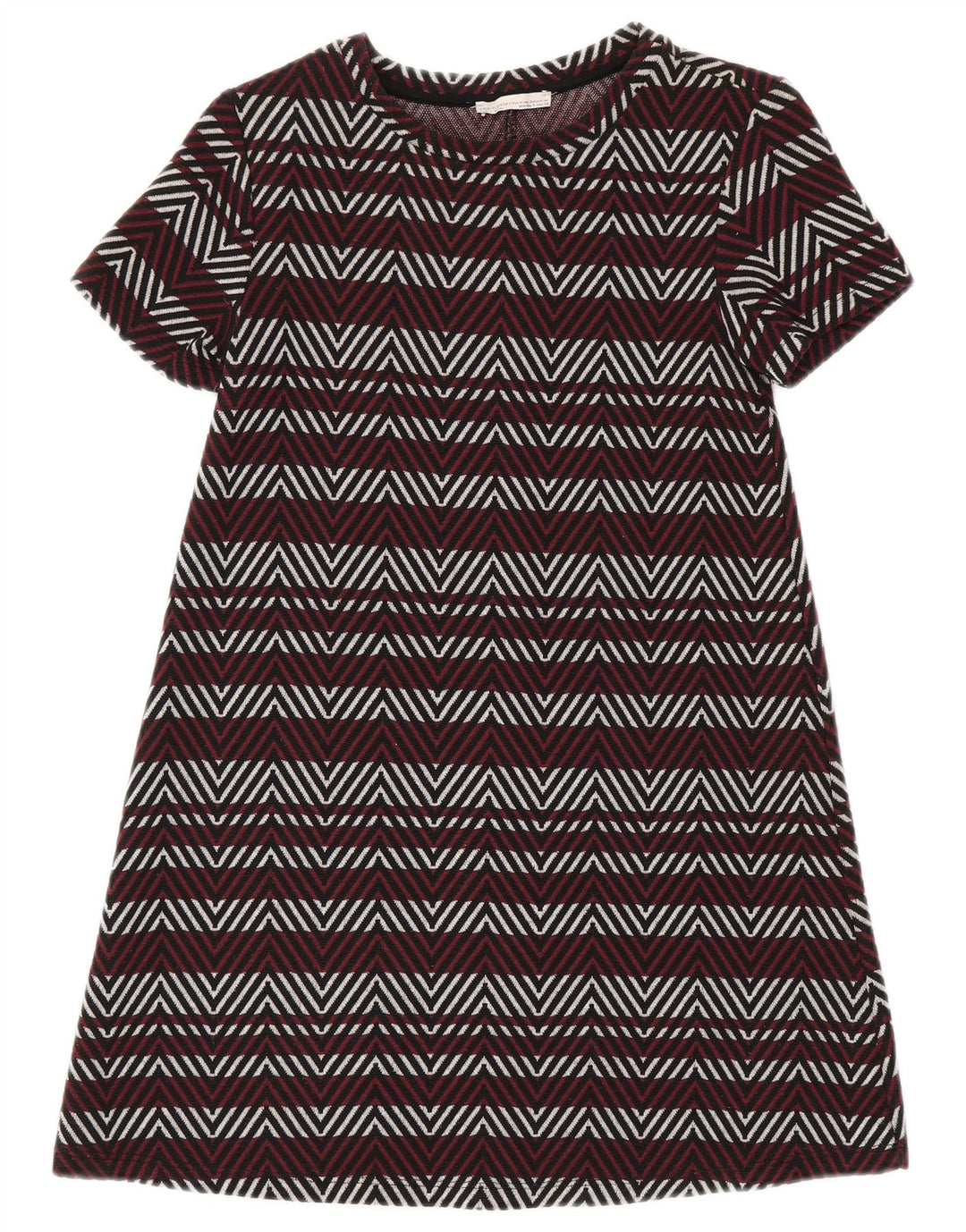 Zara Mujer Trafaluc Vestido Básico UK 8 Small Borgoña Chevron Poliéster