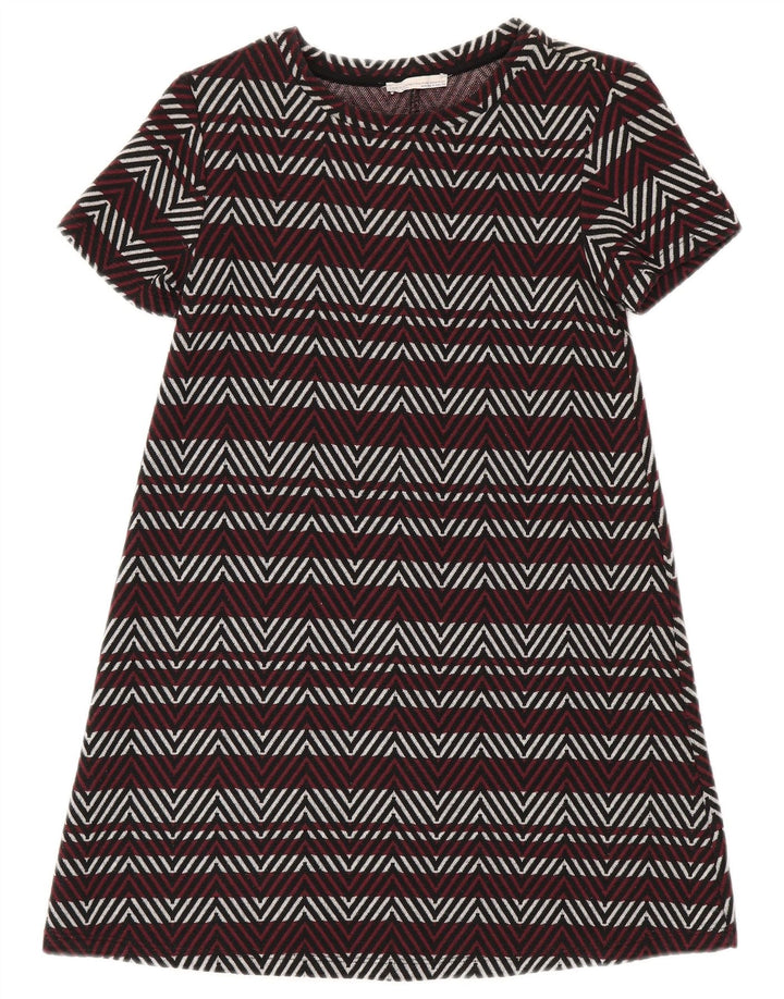 Zara Mujer Trafaluc Vestido Básico UK 8 Small Borgoña Chevron Poliéster